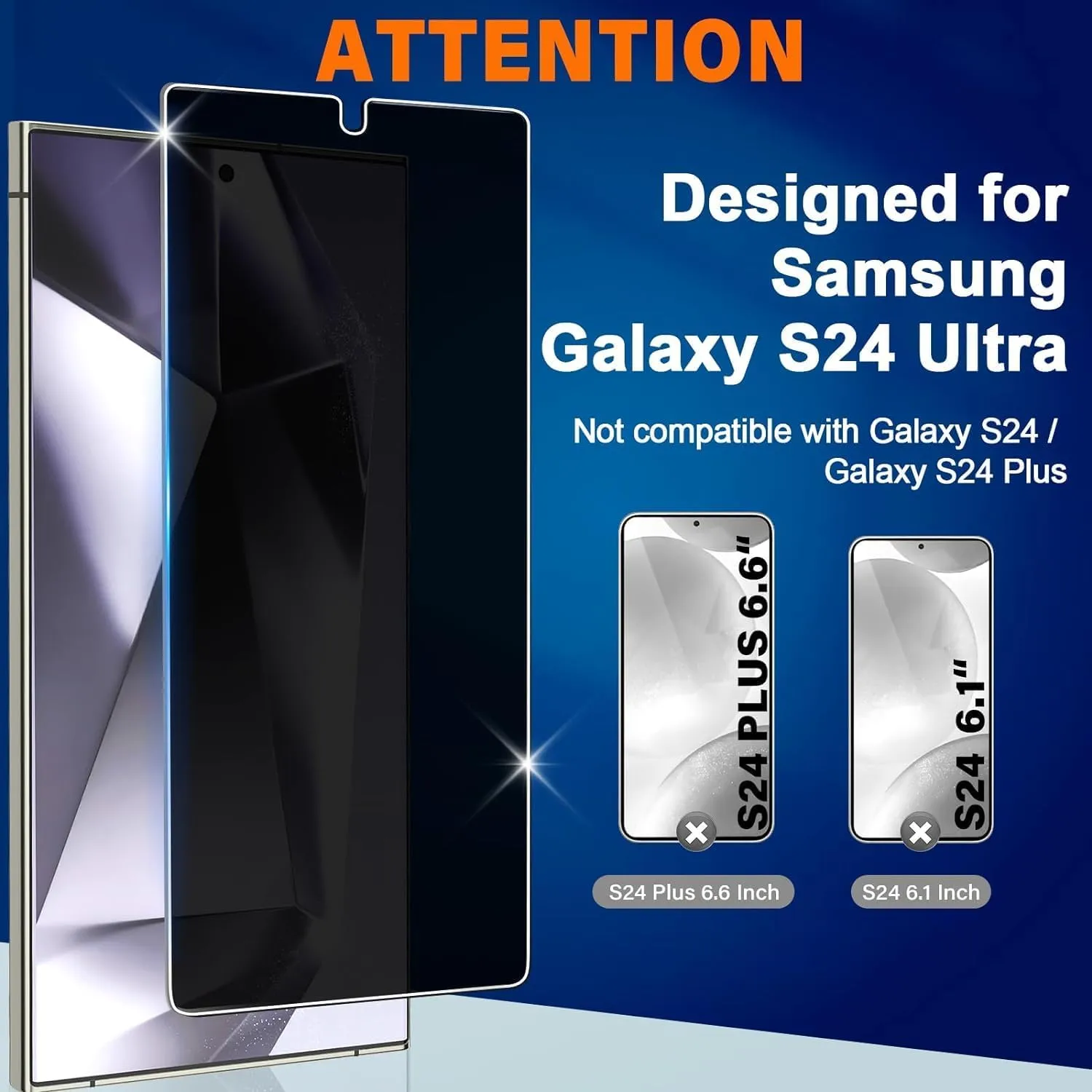 [2 2 Pack] 360 Degree Privacy Screen Protector for Samsung Galaxy S24 Ultra 6.8-inch with Camera Lens Protector, Anti Spy 6H Hardness PET Film (NOT Glass), Fingerprint ID Compatible, Easy Installation