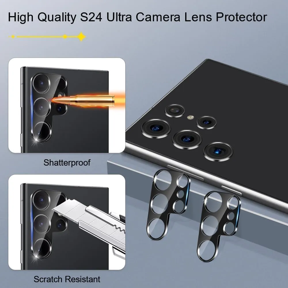 [2 2 Pack] 360 Degree Privacy Screen Protector for Samsung Galaxy S24 Ultra 6.8-inch with Camera Lens Protector, Anti Spy 6H Hardness PET Film (NOT Glass), Fingerprint ID Compatible, Easy Installation