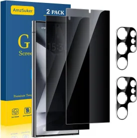 [2 2 Pack] 360 Degree Privacy Screen Protector for Samsung Galaxy S24 Ultra 6.8-inch with Camera Lens Protector, Anti Spy 6H Hardness PET Film (NOT Glass), Fingerprint ID Compatible, Easy Installation
