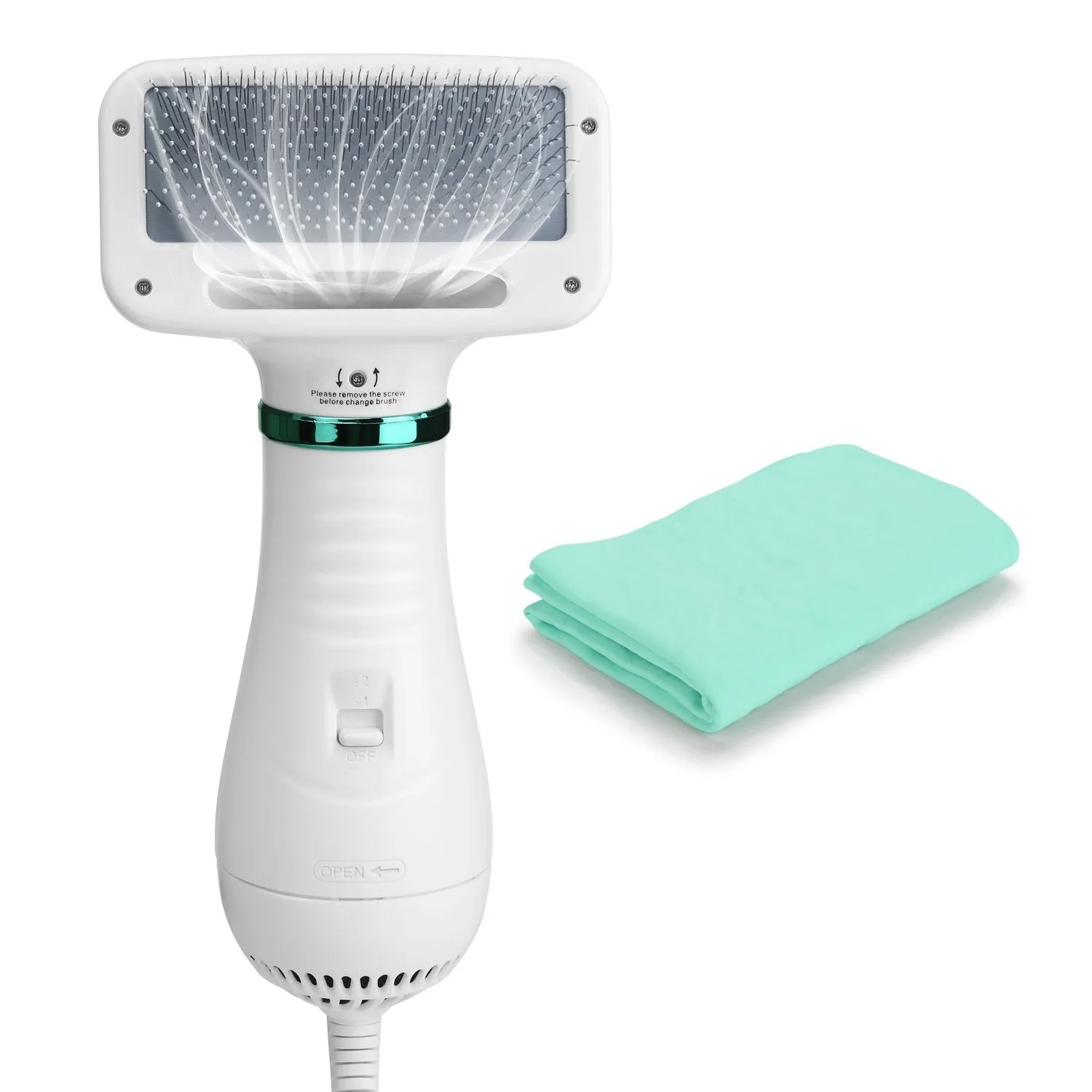 2-in-1 Pet Hair Dryer Blower Slicker Brush Portable Dog Cat Grooming Low Noise