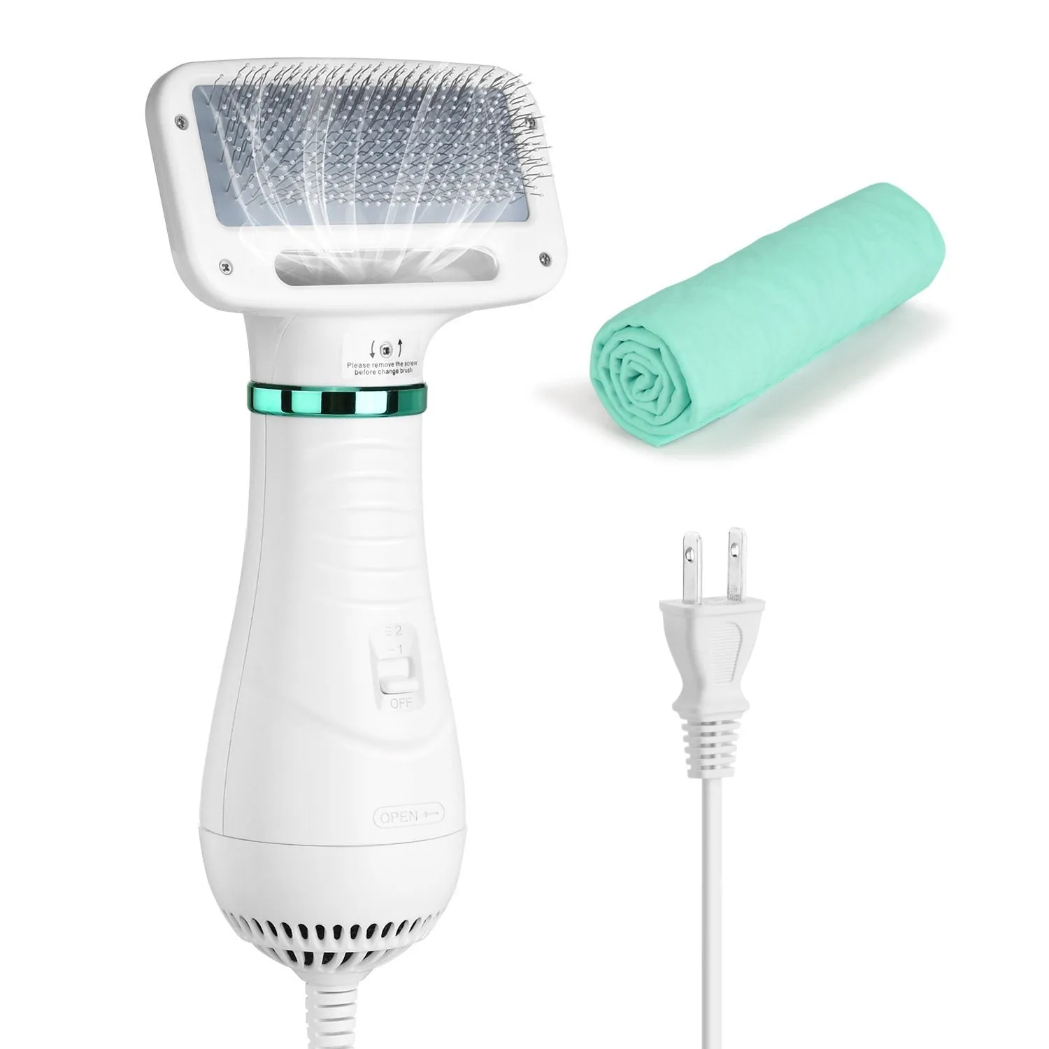 2-in-1 Pet Hair Dryer Blower Slicker Brush Portable Dog Cat Grooming Low Noise
