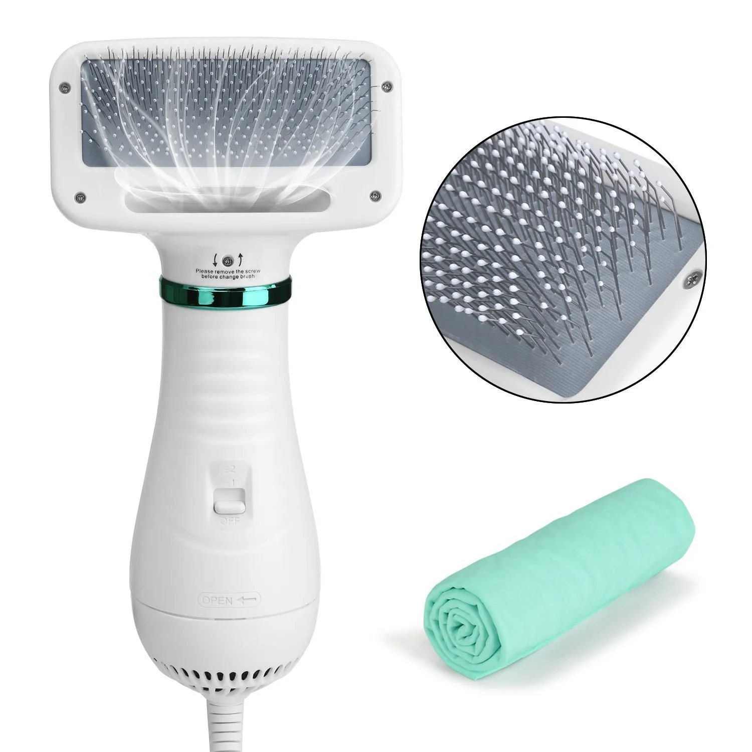 2-in-1 Pet Hair Dryer Blower Slicker Brush Portable Dog Cat Grooming Low Noise