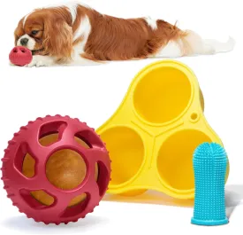 3-in-1 Interactive Dog Toy to Keep Them Busy, for Small Dogs 5-20 lbs, Chew Ball, Dog Treat Toy, Treat Dispensing Toy, Yellow Silicone Tray, Gentle Pet Toothbrush