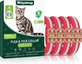 4 Pack Flea Collar for Cats, 32 Months Cat Flea and Tick Treatment, Flea and Tick Prevention for Cats Collar, Waterproof Flea and Tick Collars, Adjustable Cat Flea and Tick Collar, Red & White
