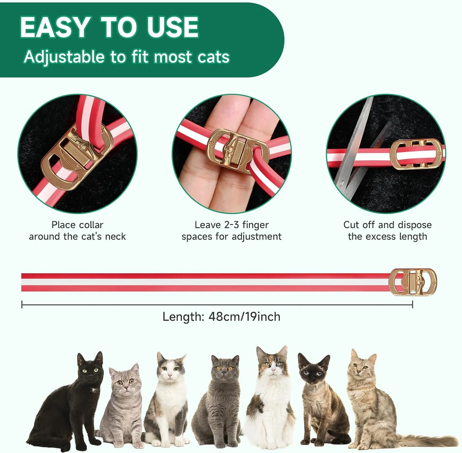 4 Pack Flea Collar for Cats, 32 Months Cat Flea and Tick Treatment, Flea and Tick Prevention for Cats Collar, Waterproof Flea and Tick Collars, Adjustable Cat Flea and Tick Collar, Red & White