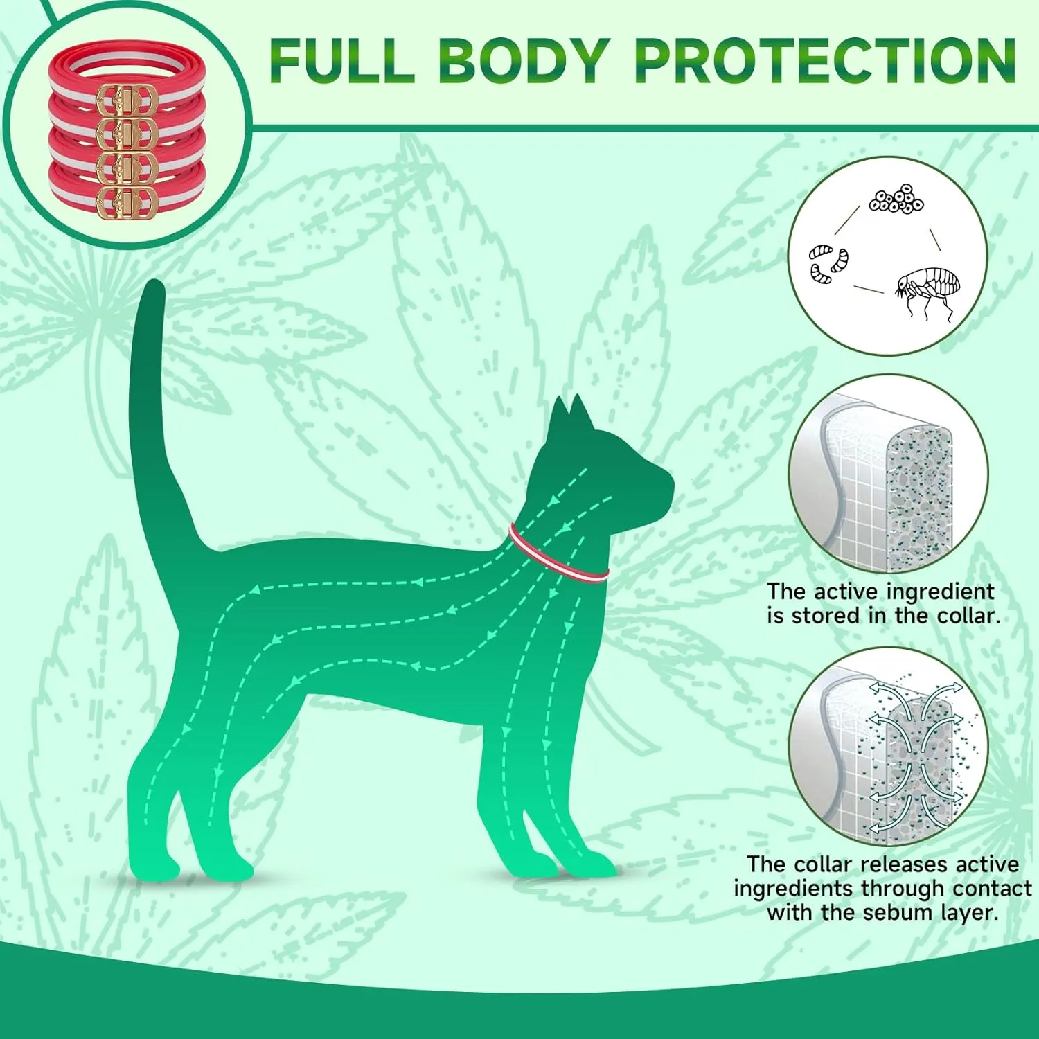 4 Pack Flea Collar for Cats, 32 Months Cat Flea and Tick Treatment, Flea and Tick Prevention for Cats Collar, Waterproof Flea and Tick Collars, Adjustable Cat Flea and Tick Collar, Red & White