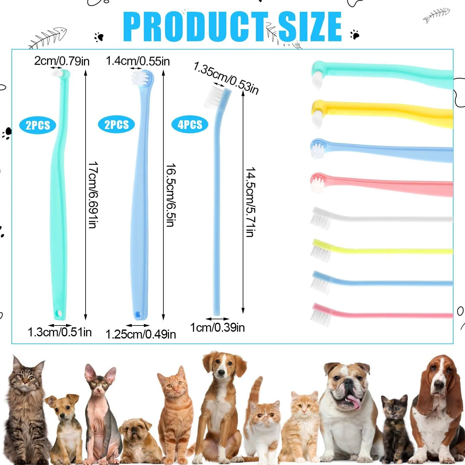 8pcs Pet Toothbrush, 3 Styles Cat & Dog Toothbrush Micro Brush Head Puppy Mini Toothbrush Soft Bristle Small Dog Dental Clean Kit for Teeth Clean Plaque Tartar Formation (Colour 2)