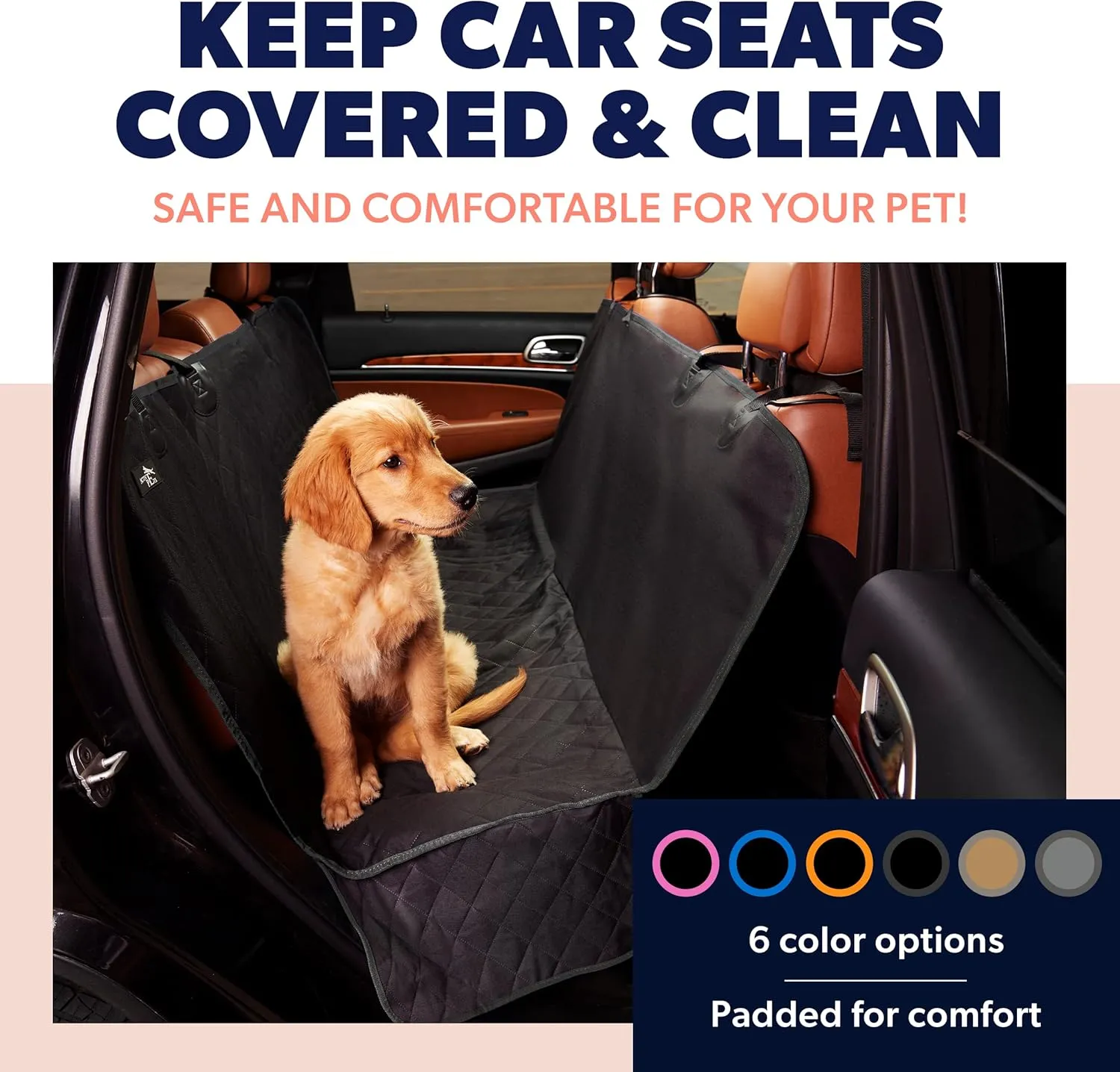 Active Pets Dog Car Seat Cover for Back Seat, Protector Dog Hammock for Car - Waterproof Pet Back Seat Cover for Trucks, Sedans & SUVs - Use with Chom Chom Roller Pet Hair Remover. Beige