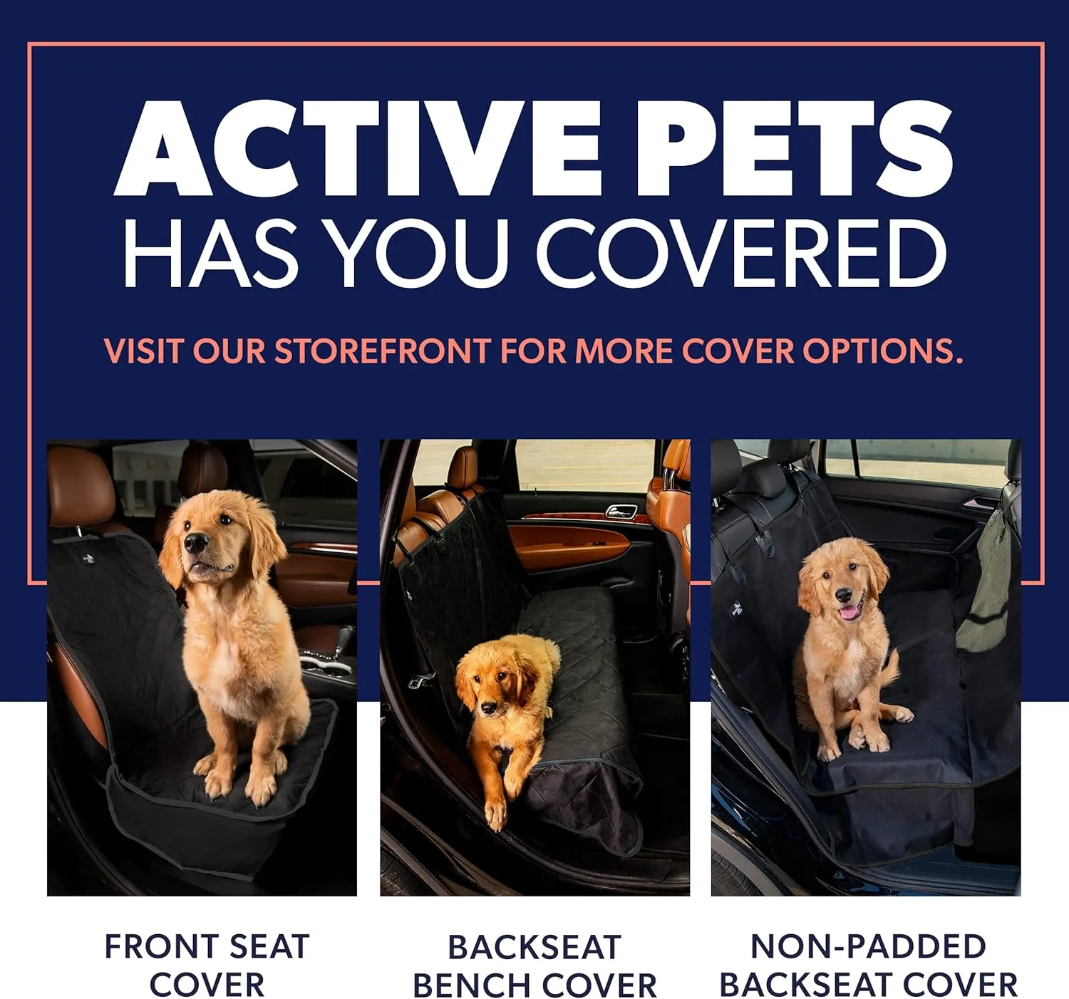 Active Pets Dog Car Seat Cover for Back Seat, Protector Dog Hammock for Car - Waterproof Pet Back Seat Cover for Trucks, Sedans & SUVs - Use with Chom Chom Roller Pet Hair Remover. Beige