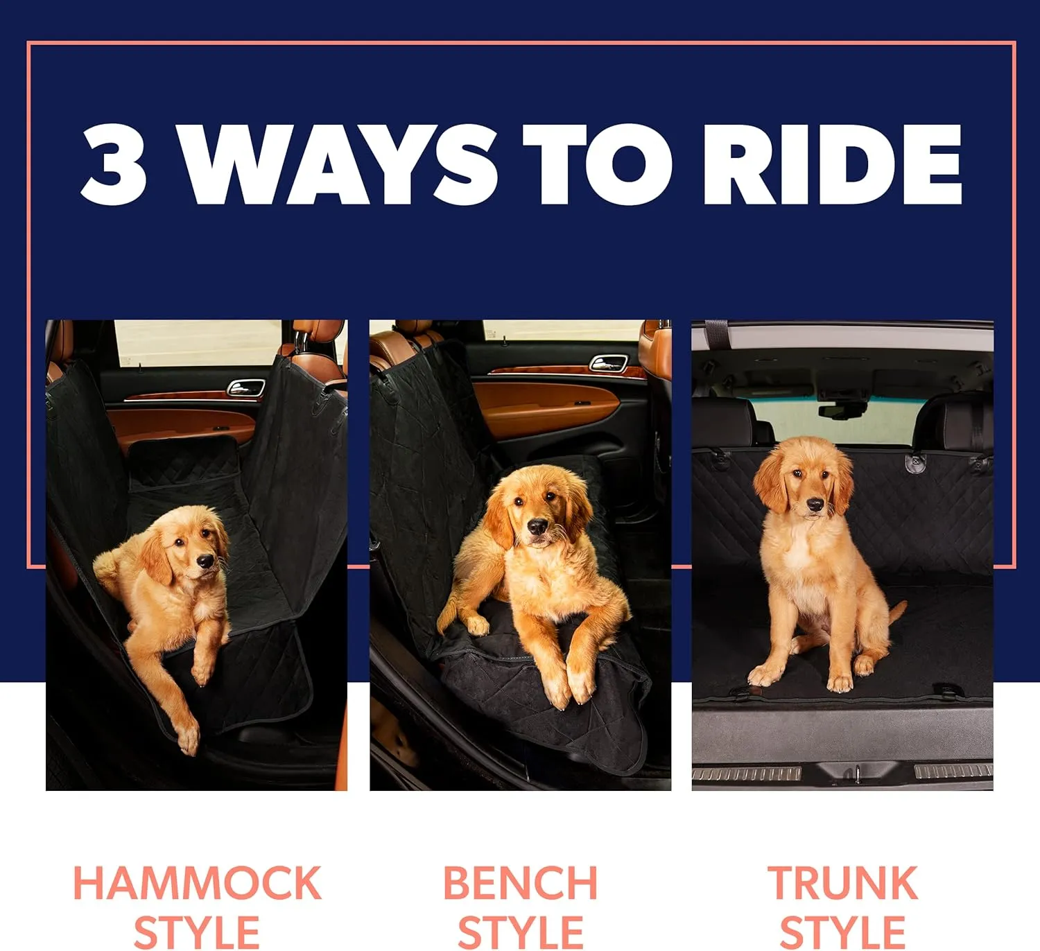 Active Pets Dog Car Seat Cover for Back Seat, Protector Dog Hammock for Car - Waterproof Pet Back Seat Cover for Trucks, Sedans & SUVs - Use with Chom Chom Roller Pet Hair Remover. Beige