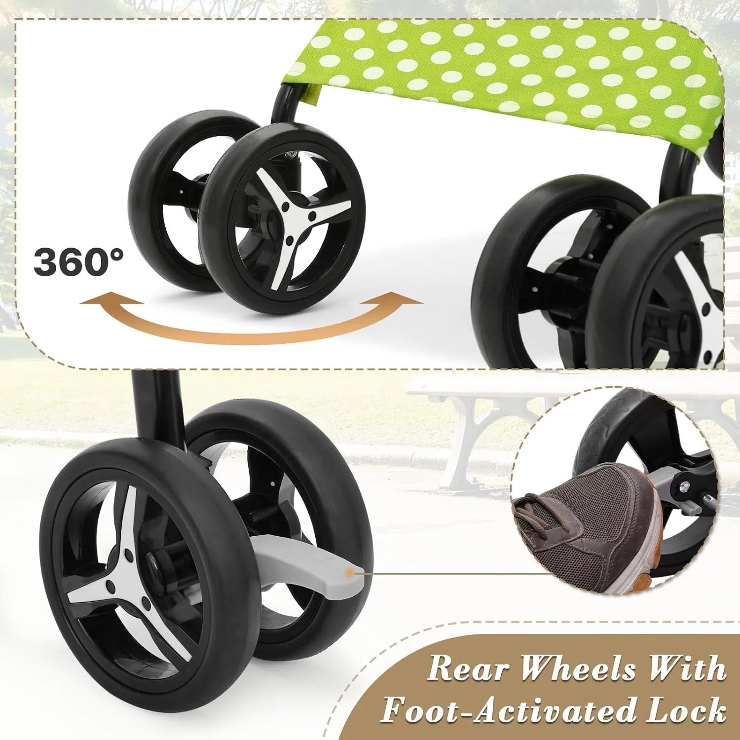 Athena Collection 4 Wheels Pet Stroller,Dog Stroller for Medium Dogs 22 Lbs Puppy Cat Stroller Pet Cart Pet Gear with Back Pocket, Sun Shade, Green with Polka-dot