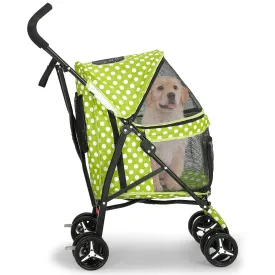 Athena Collection 4 Wheels Pet Stroller,Dog Stroller for Medium Dogs 22 Lbs Puppy Cat Stroller Pet Cart Pet Gear with Back Pocket, Sun Shade, Green with Polka-dot