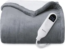 Bedsure Electric Heated Throw Blanket - Soft Flannel & Sherpa, 6 Heat Levels, 4 Time Settings, Auto Shut Off (50x60 inches, Grey)