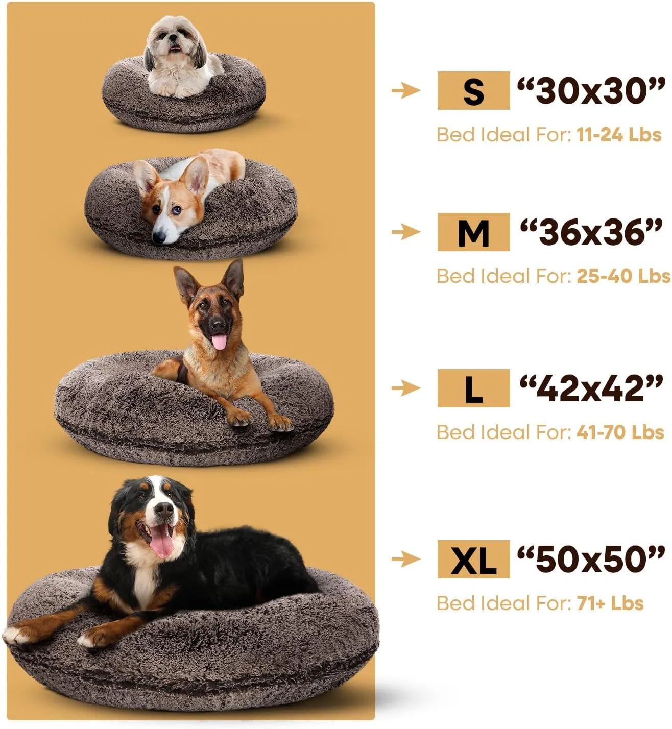 Bessie and Barnie Bagel Donut Dog Bed - Extra Plush Faux Fur - Circle/Donut Dog Bed - Waterproof Lining and Removable Washable Cover - Calming Dog Bed - Multiple Sizes & Colors Available