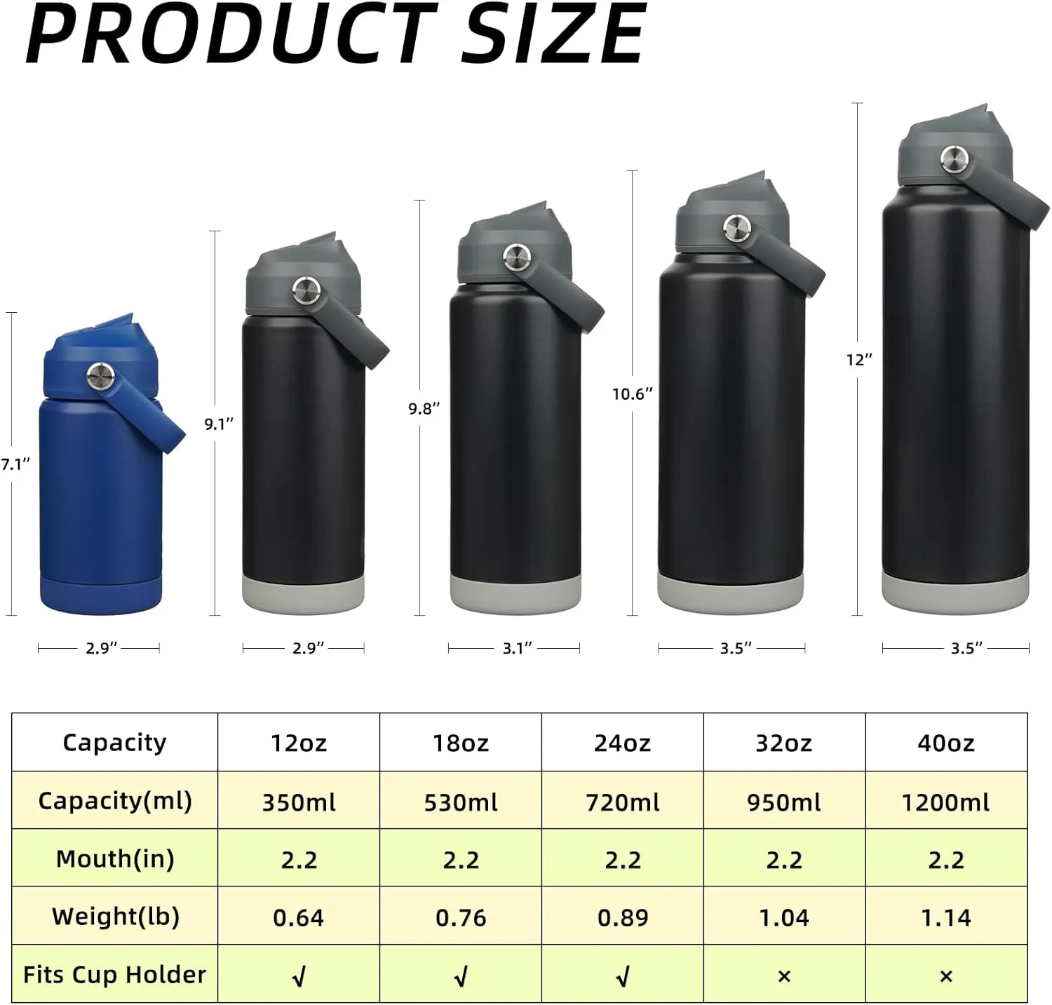 BJPKPK Water Bottle with Straw Lid, 24oz Vacuum Insulated Water Bottles, Metal Stainless Steel Thermos for Sports, Travel, BPA Free Leak Proof Thermos, Cups, Flasks, Tumblers,Black