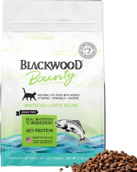 Blackwood Bounty Dry Cat Food, Whitefish & Lentil Recipe for All Life Stages, 2 Pound Bag, High Protein, Grain Free