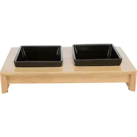 Bowl set, ceramic/wood,  bowls: black