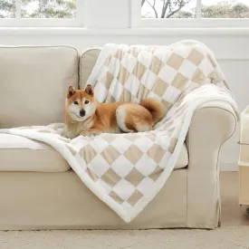 Checkered Dog Blanket, Beige Khaki Jacquard Sherpa Blankets for Small Dog and Cats, Cute Aesthetic Style Fluffy Fleece Pets Blanket for Couch Protection Washable, 25"x35"