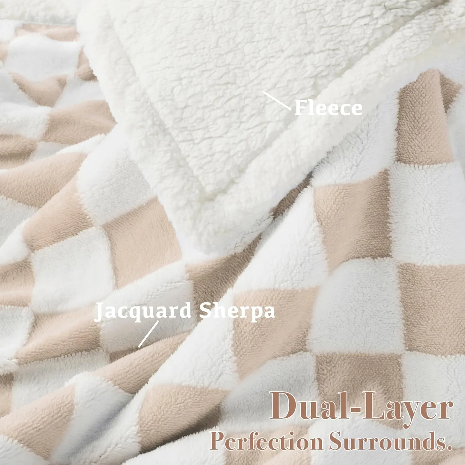 Checkered Dog Blanket, Beige Khaki Jacquard Sherpa Blankets for Small Dog and Cats, Cute Aesthetic Style Fluffy Fleece Pets Blanket for Couch Protection Washable, 25"x35"
