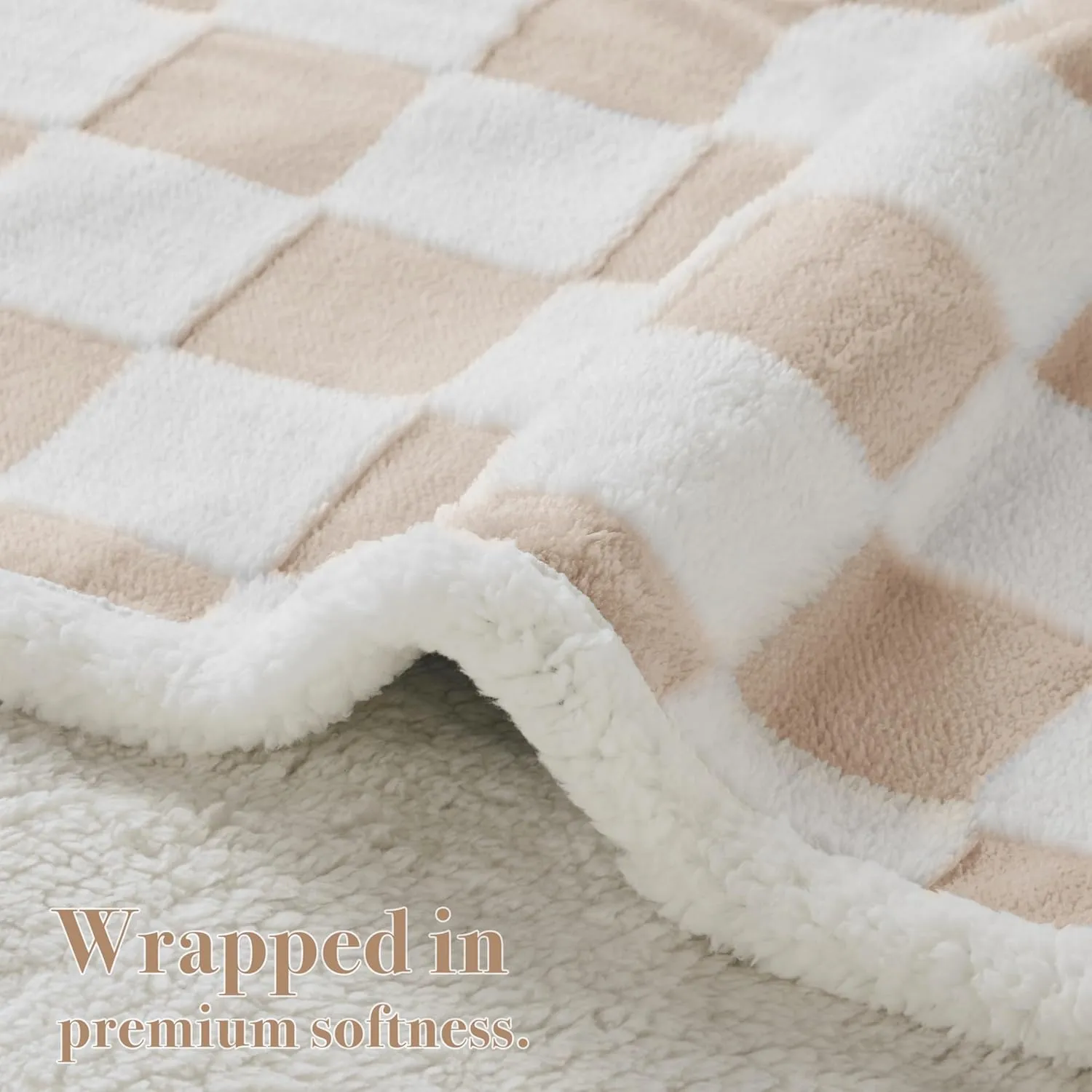 Checkered Dog Blanket, Beige Khaki Jacquard Sherpa Blankets for Small Dog and Cats, Cute Aesthetic Style Fluffy Fleece Pets Blanket for Couch Protection Washable, 25"x35"