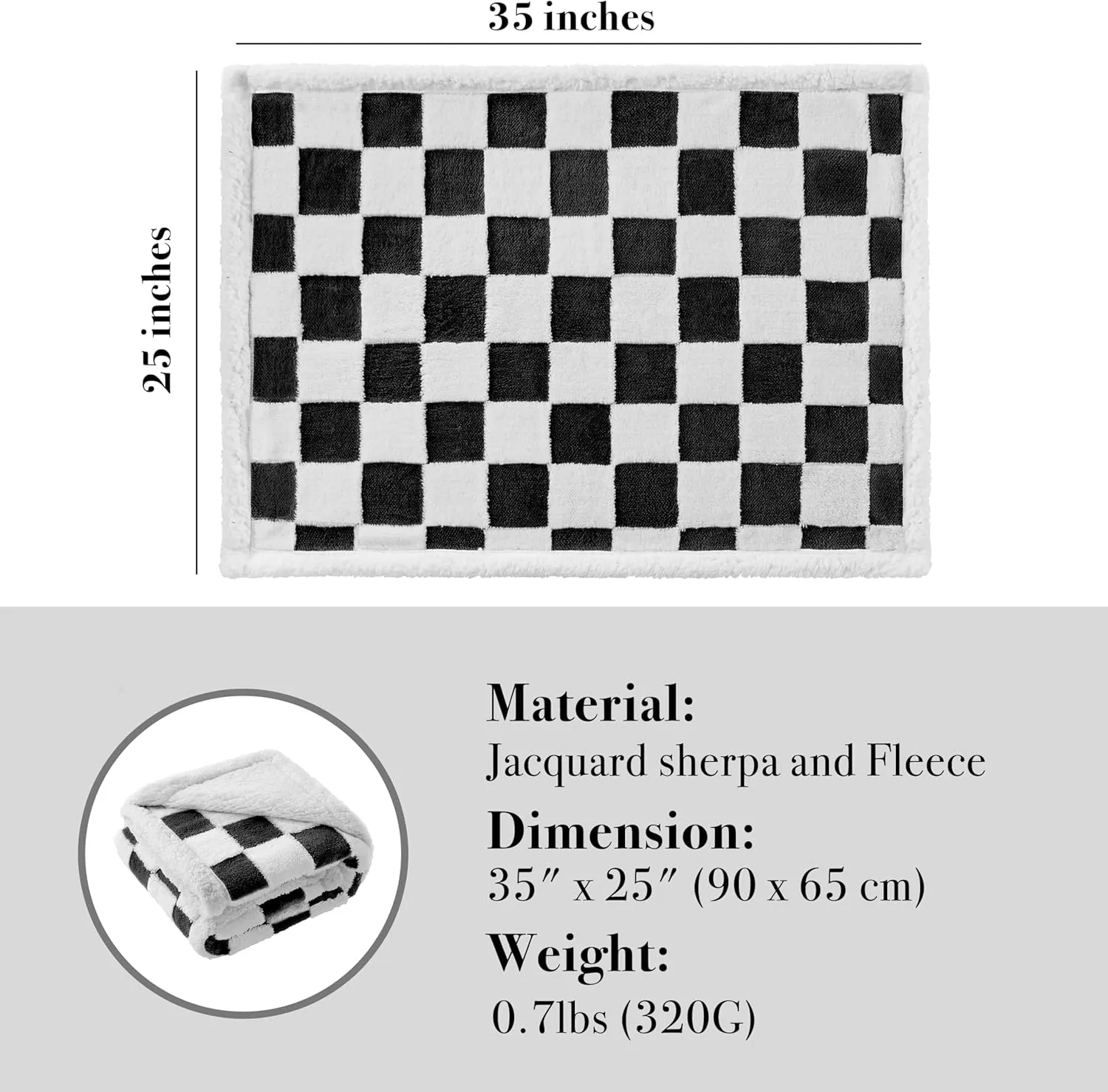 Checkered Dog Blanket, Black White Jacquard Sherpa Blankets for Small Dog and Cats, Cute Aesthetic Style Fluffy Fleece Pets Blanket for Couch Protection Washable, 25"x35"