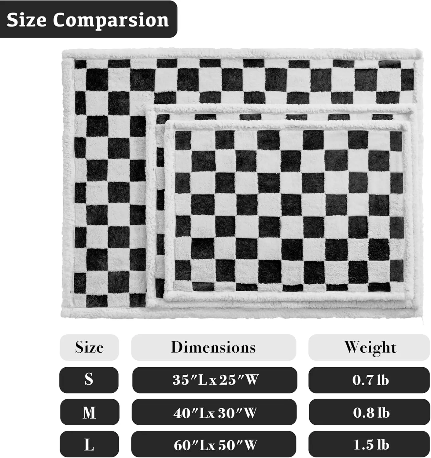 Checkered Dog Blanket, Black White Jacquard Sherpa Blankets for Small Dog and Cats, Cute Aesthetic Style Fluffy Fleece Pets Blanket for Couch Protection Washable, 25"x35"