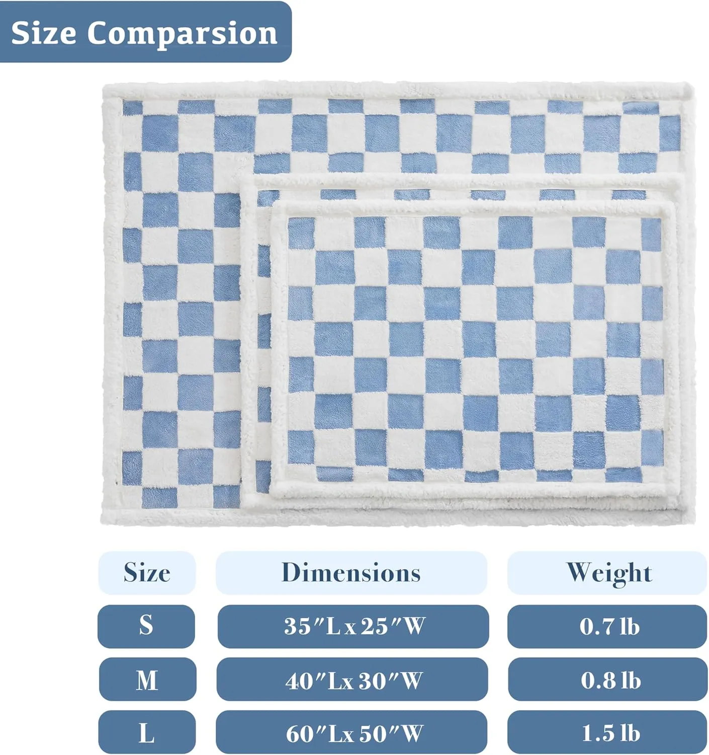 Checkered Dog Blanket, Blue Jacquard Sherpa Blanket for Small Dog and Cats, Cute Aesthetic Style Fluffy Fleece Pets Blanket for Couch Protection Washable, 25"x35"