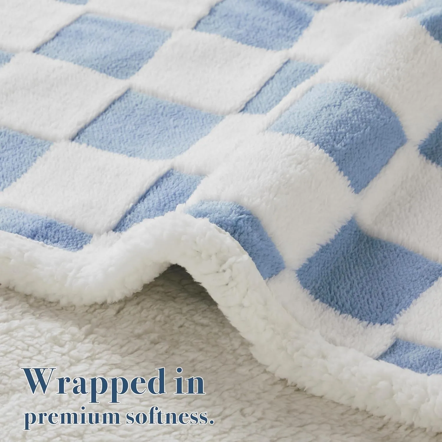 Checkered Dog Blanket, Blue Jacquard Sherpa Blanket for Small Dog and Cats, Cute Aesthetic Style Fluffy Fleece Pets Blanket for Couch Protection Washable, 25"x35"