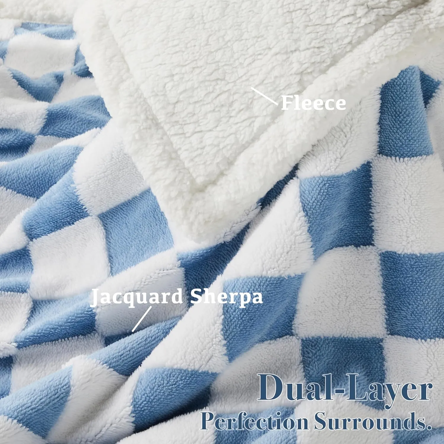 Checkered Dog Blanket, Blue Jacquard Sherpa Blanket for Small Dog and Cats, Cute Aesthetic Style Fluffy Fleece Pets Blanket for Couch Protection Washable, 25"x35"