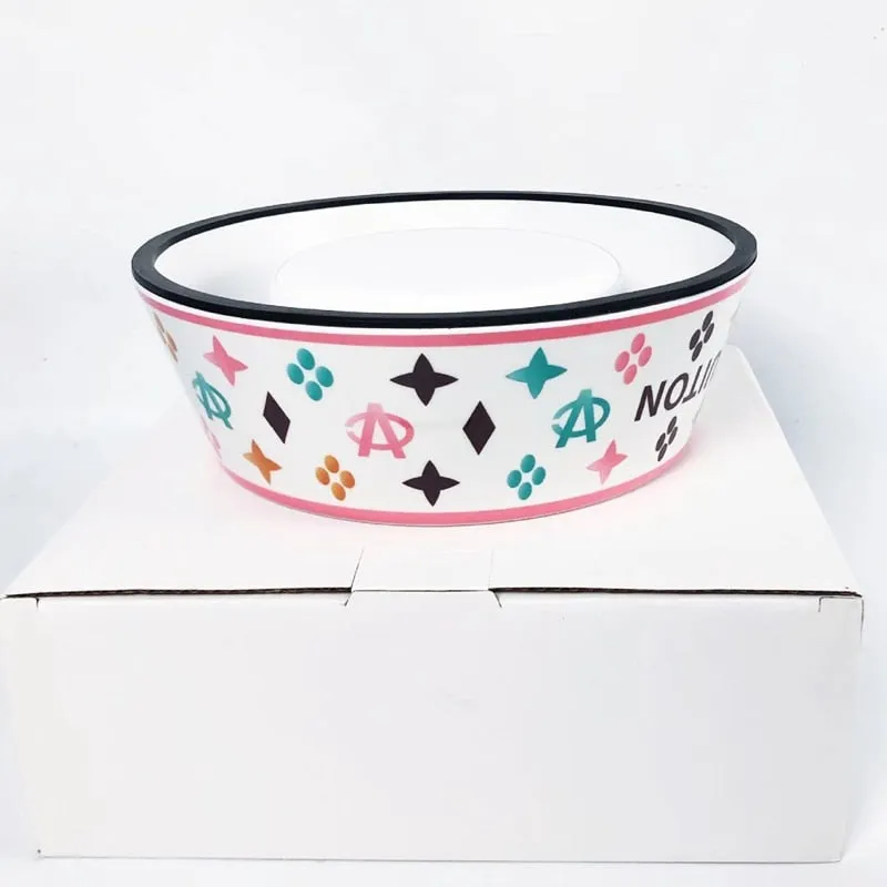 Chewy Vuiton Luxury Brand Designer Dog Bowl Ceramics Bowls Placemat Puppy Cat Feeder Non-slip Crash French Bulldog Bowl For Small Dogs