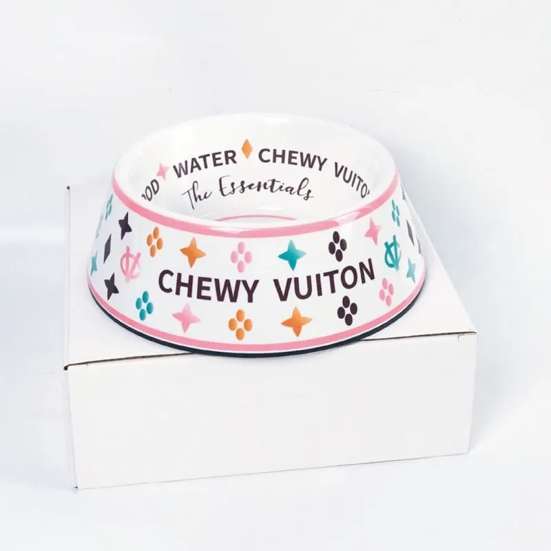 Chewy Vuiton Luxury Brand Designer Dog Bowl Ceramics Bowls Placemat Puppy Cat Feeder Non-slip Crash French Bulldog Bowl For Small Dogs