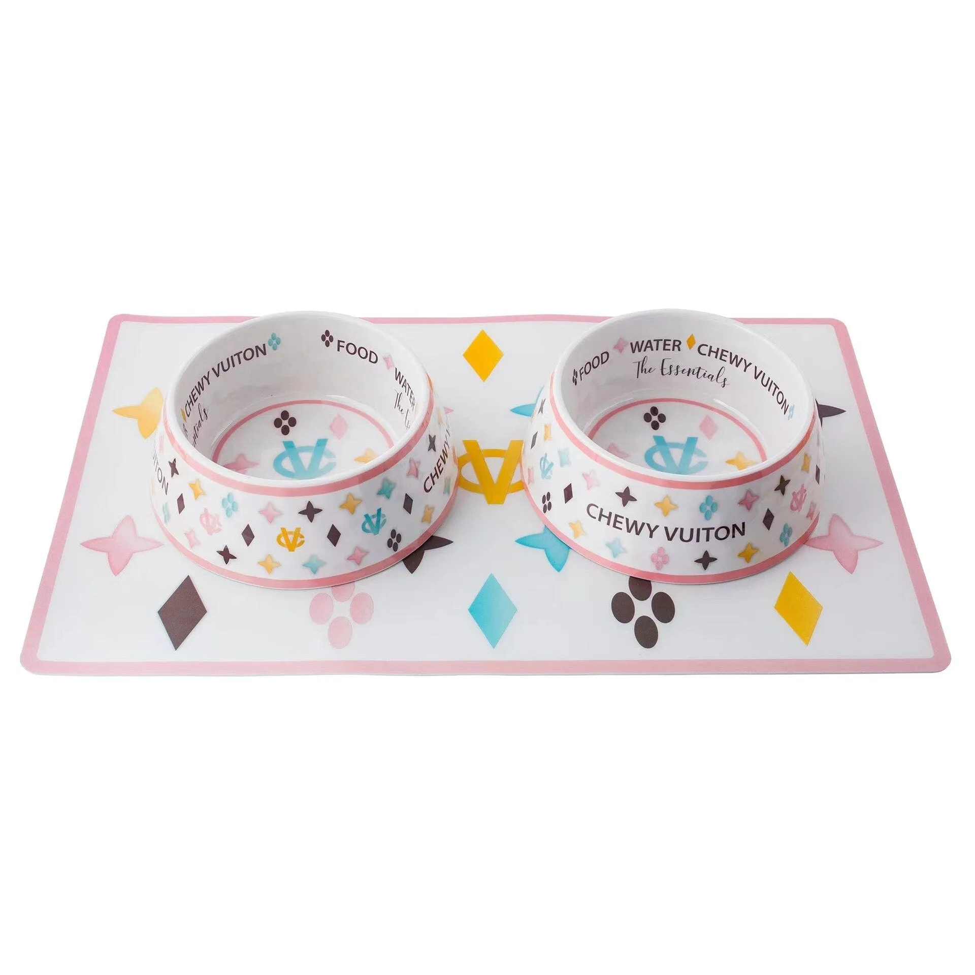 Chewy Vuiton Luxury Brand Designer Dog Bowl Ceramics Bowls Placemat Puppy Cat Feeder Non-slip Crash French Bulldog Bowl For Small Dogs