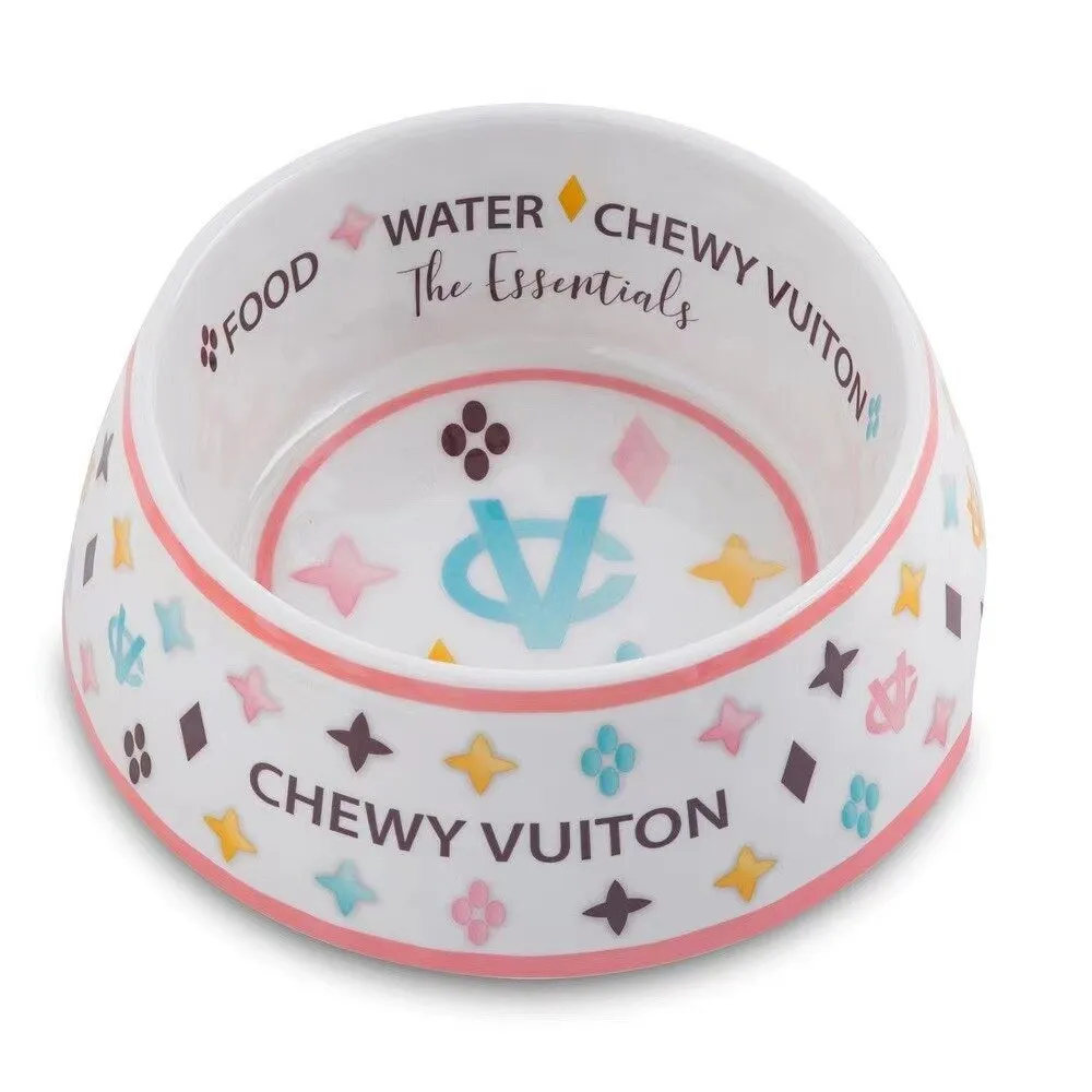 Chewy Vuiton Luxury Brand Designer Dog Bowl Ceramics Bowls Placemat Puppy Cat Feeder Non-slip Crash French Bulldog Bowl For Small Dogs