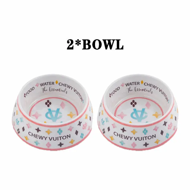 Chewy Vuiton Luxury Brand Designer Dog Bowl Ceramics Bowls Placemat Puppy Cat Feeder Non-slip Crash French Bulldog Bowl For Small Dogs