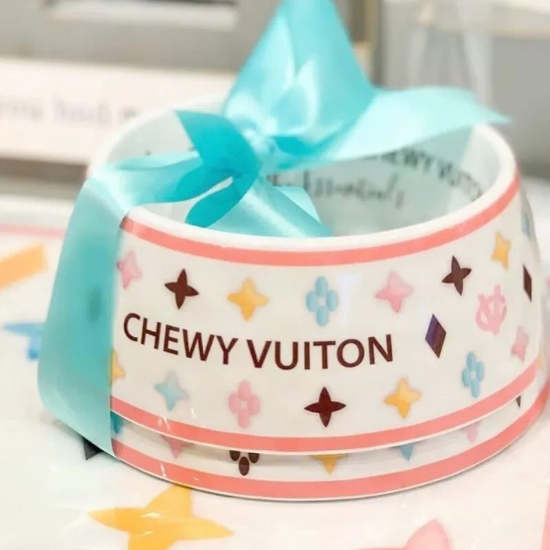 Chewy Vuiton Luxury Brand Designer Dog Bowl Ceramics Bowls Placemat Puppy Cat Feeder Non-slip Crash French Bulldog Bowl For Small Dogs