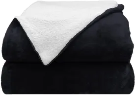Comfort Lab Reversible Flannel Sherpa Throw Blanket - Elegant Fluffy Throw Blankets for Couch and Home Decor - Anti Pilling Non Shedding Cozy & Warm Fleece Throws - Kids/Pet (40" x 50") - Navy