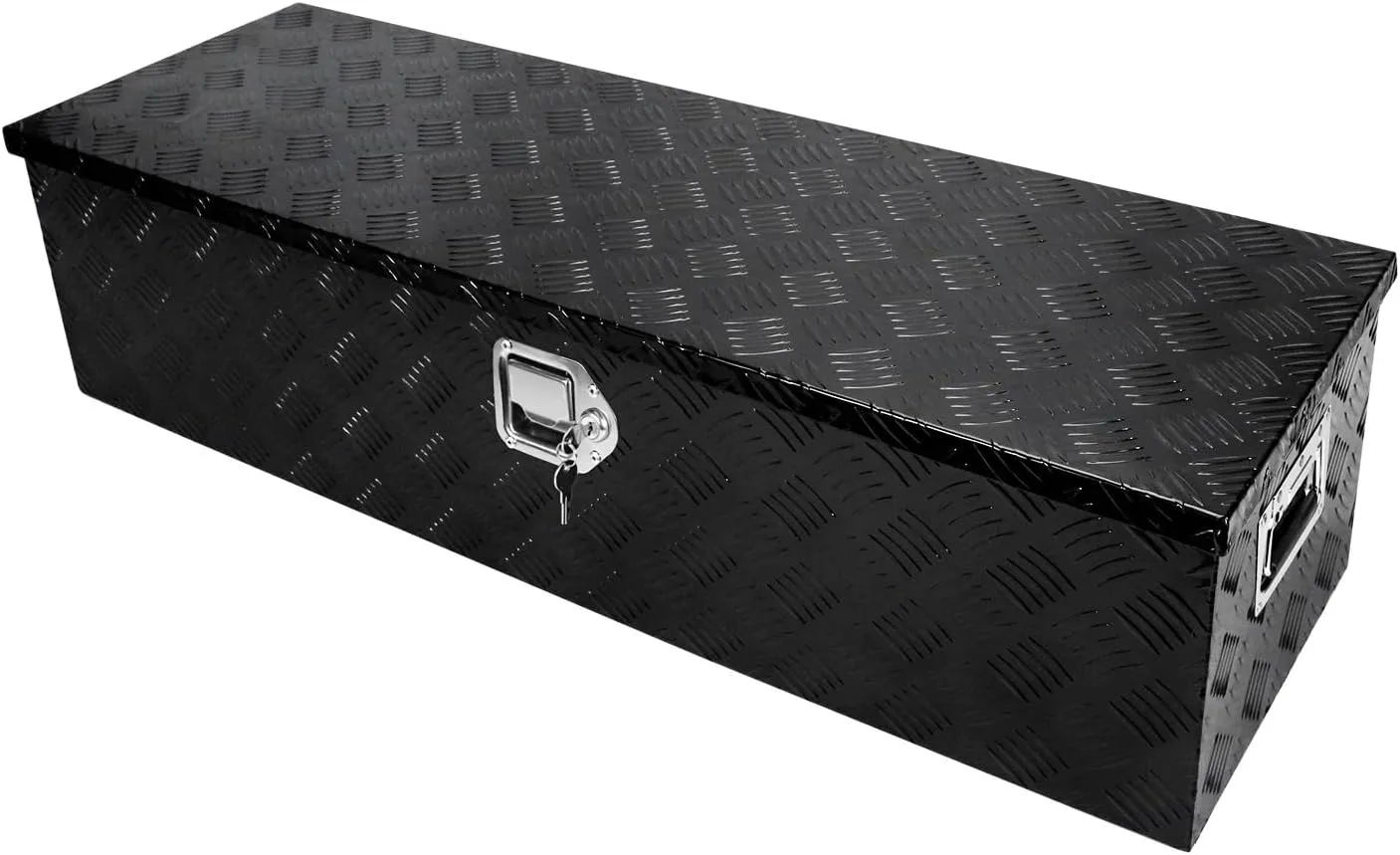 confote 39 Inch Heavy Duty Aluminum Stripes Plated Tool Box Pick Up Truck Bed RV Trailer Toolbox Waterproof Square Storage Organizer with Side Handle, Lock and Keys -39"x 13"x 10"Black