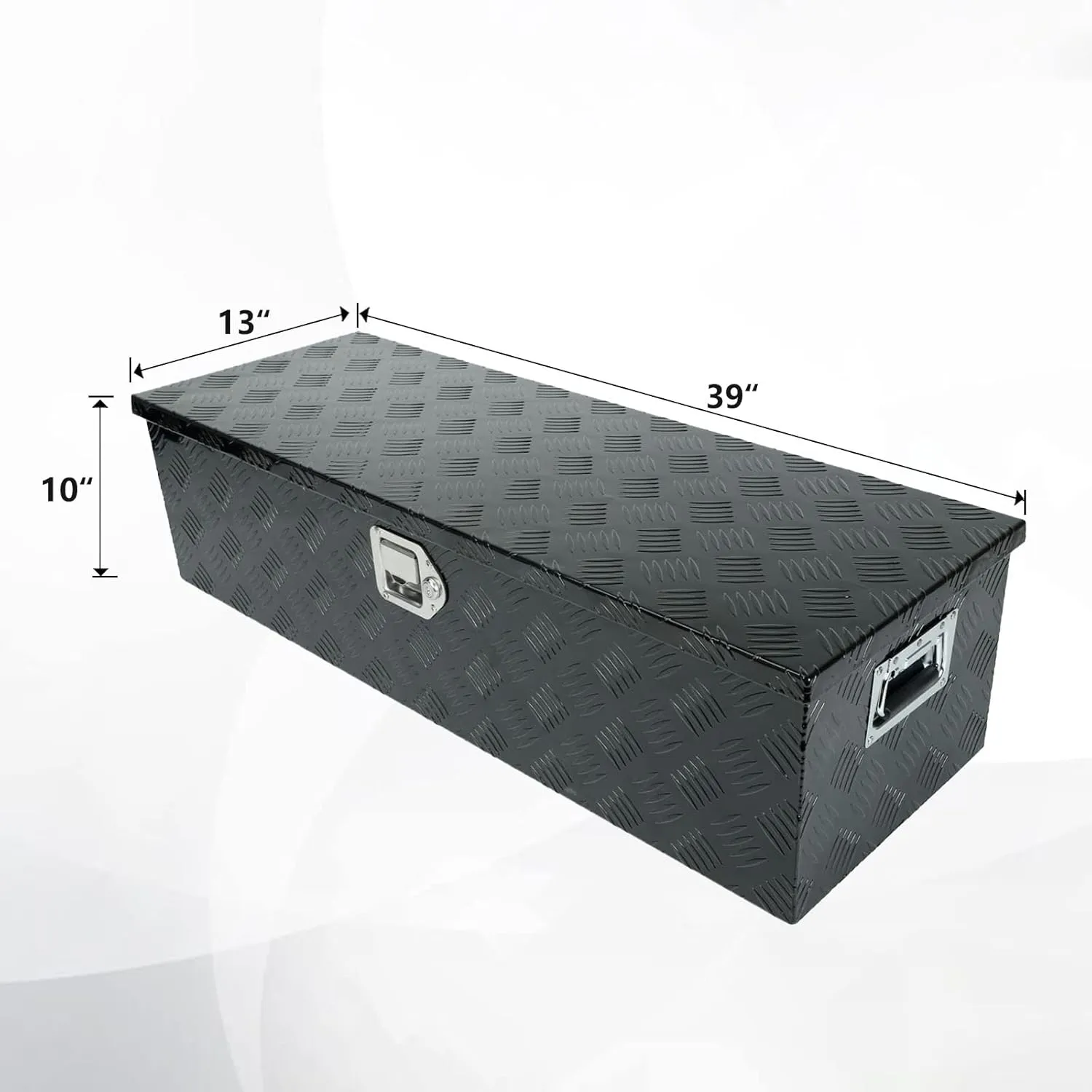 confote 39 Inch Heavy Duty Aluminum Stripes Plated Tool Box Pick Up Truck Bed RV Trailer Toolbox Waterproof Square Storage Organizer with Side Handle, Lock and Keys -39"x 13"x 10"Black