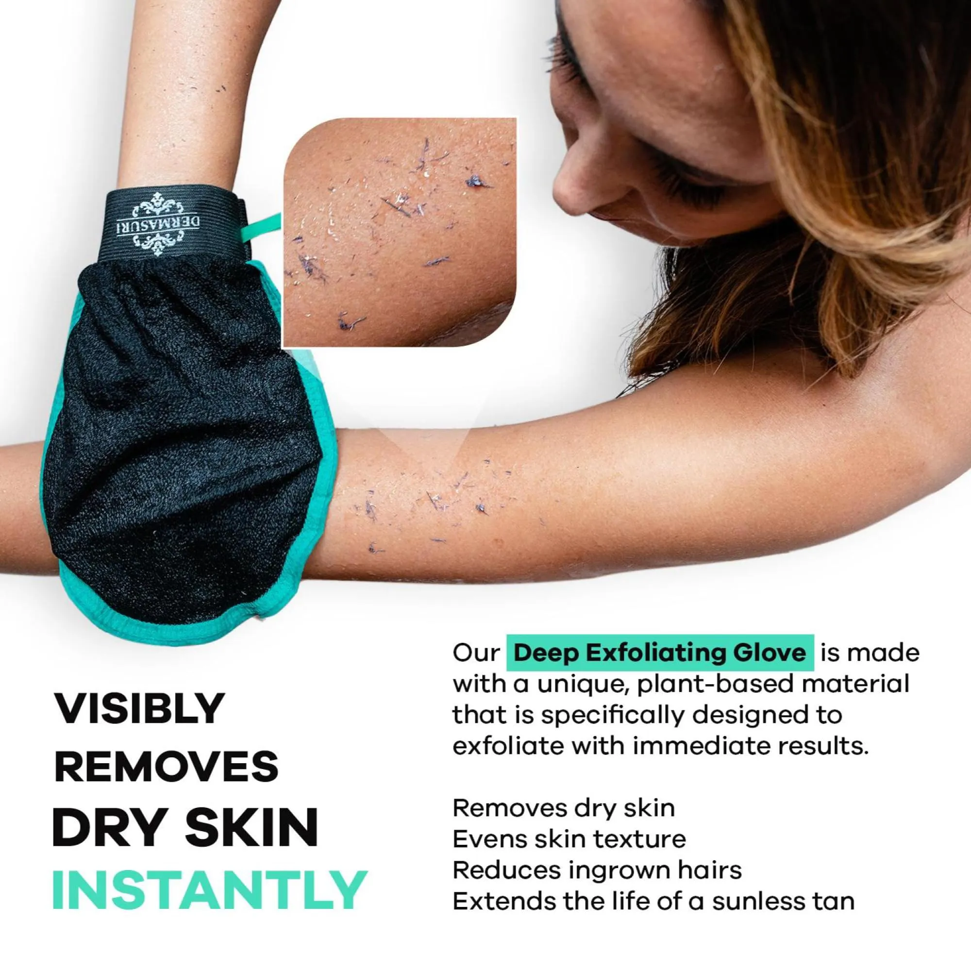 Dermasuri Deep Exfoliating Glove for Shower - Exfoliating Mitt Body Scrubber - Skin Exfoliator & Dead Skin Remover - Keratosis Pilaris Scrub - Spray Tan Remover - Korean Skincare for Body (2 Pack)