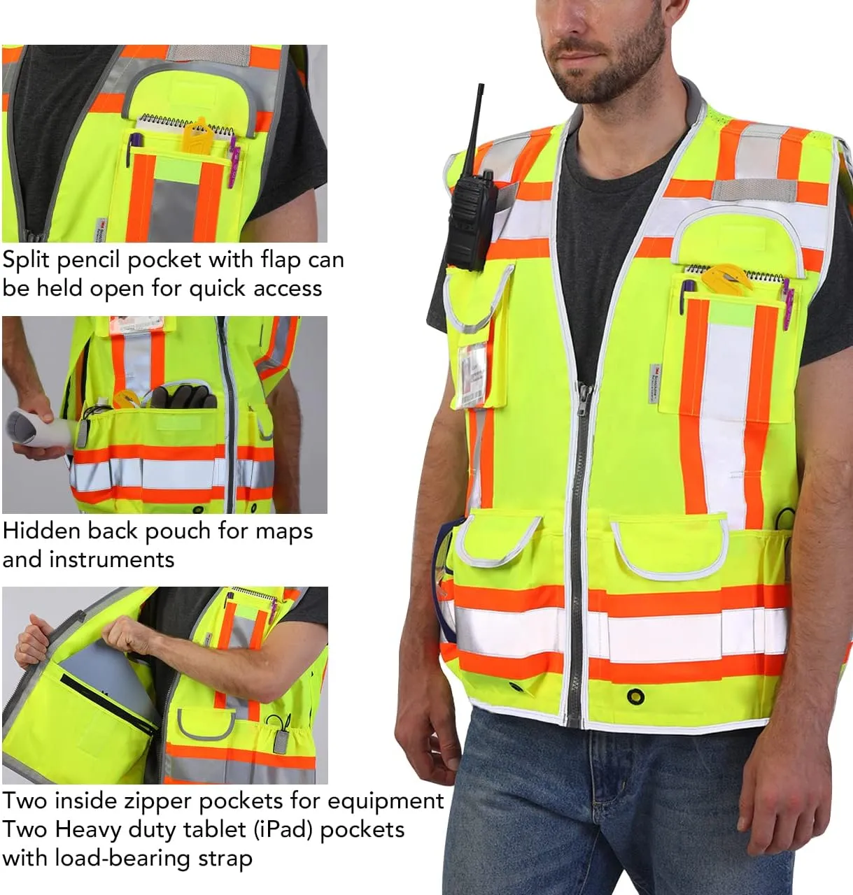 Dib Safety Reflective Vest Heavy Duty, High Visibility Two Tone Engineer Vest, Made with 3M Tape, Padded Collar, Retractable ID Pocket, Yellow 2XL