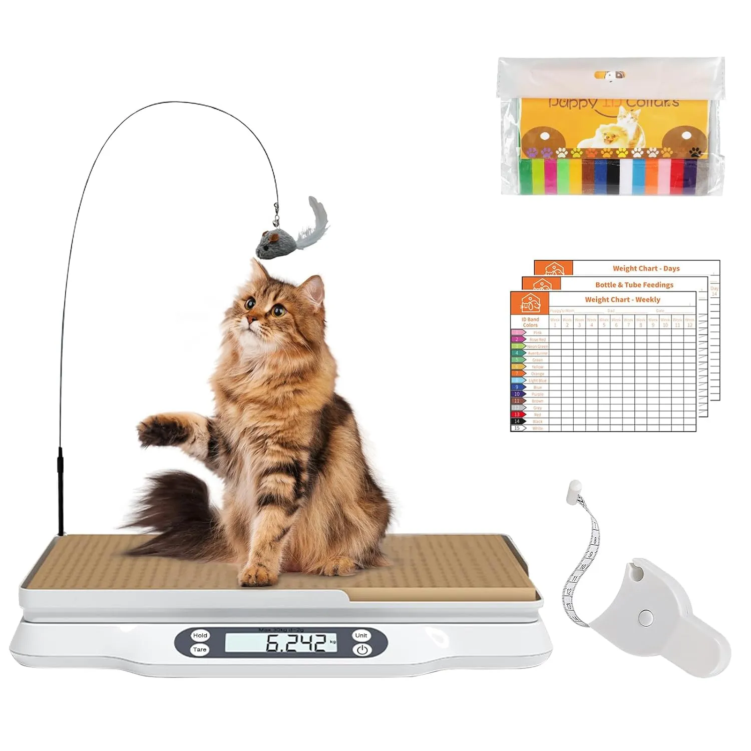 Digital Small Animal Scale with LCD Display & Removable Tape Measure, High Precision Pet Scale for Puppy/Kitten/Rabbit/Birds, Portable Weighing Scale (Includes LCD Screen & Durable Measurement Tape)