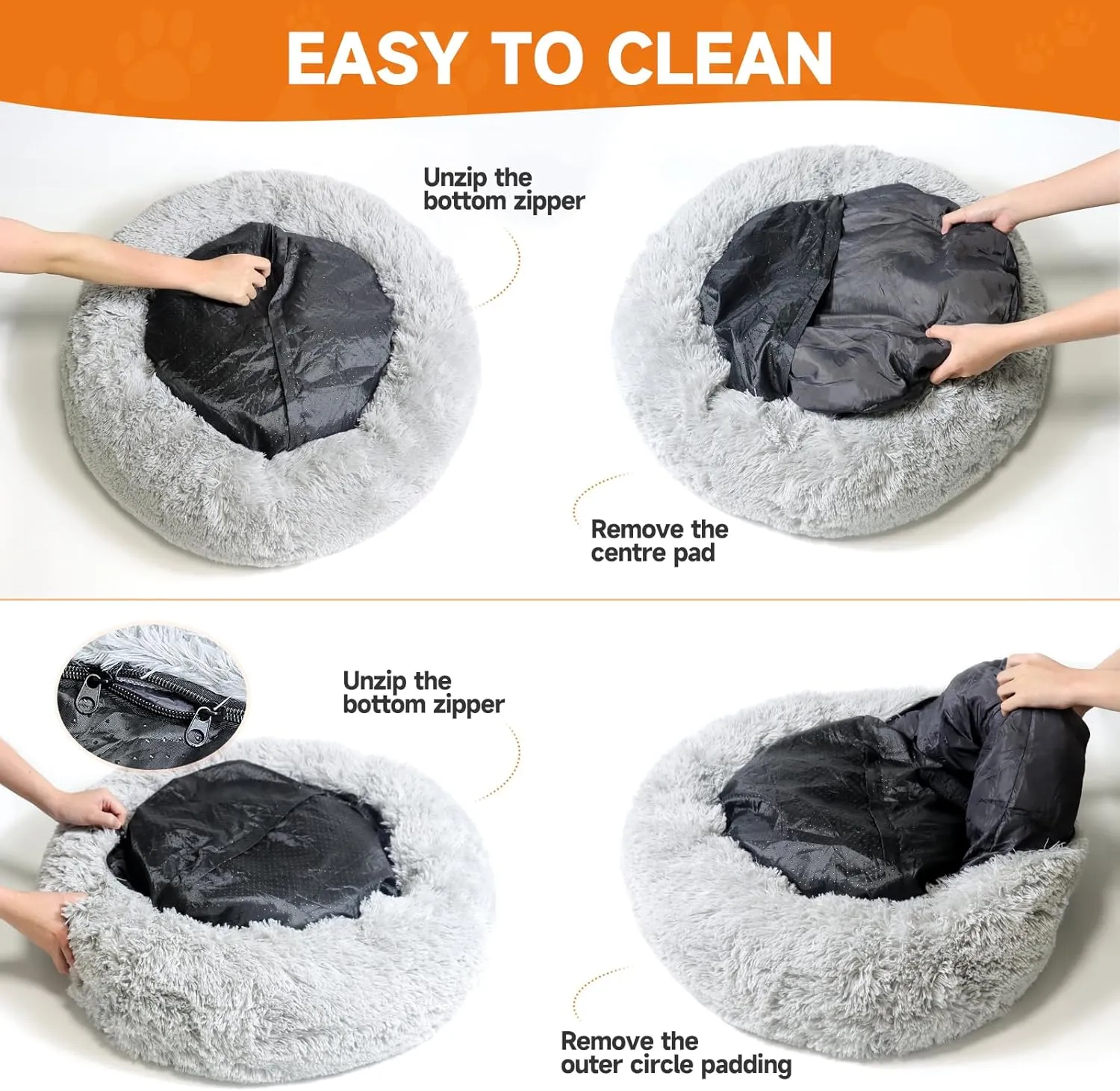 Dog Ded,Cat Beds for Indoor Cats,Washable Donut and Cat Bed,Soft Plush Pet Cushion,Waterproof Bottom Fluffy Calming Self-Warming Bed Sleep ImprovementLight Gray 31.5IN