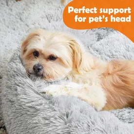 Dog Ded,Cat Beds for Indoor Cats,Washable Donut and Cat Bed,Soft Plush Pet Cushion,Waterproof Bottom Fluffy Calming Self-Warming Bed Sleep ImprovementLight Gray 31.5IN