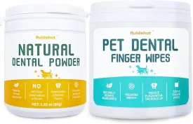 Dog Dental Cleaning Kit - Plaque Removal Wipes & Natural Powder with Probiotics for Teeth, Tartar Control, Fresh Breath and Oral Health
