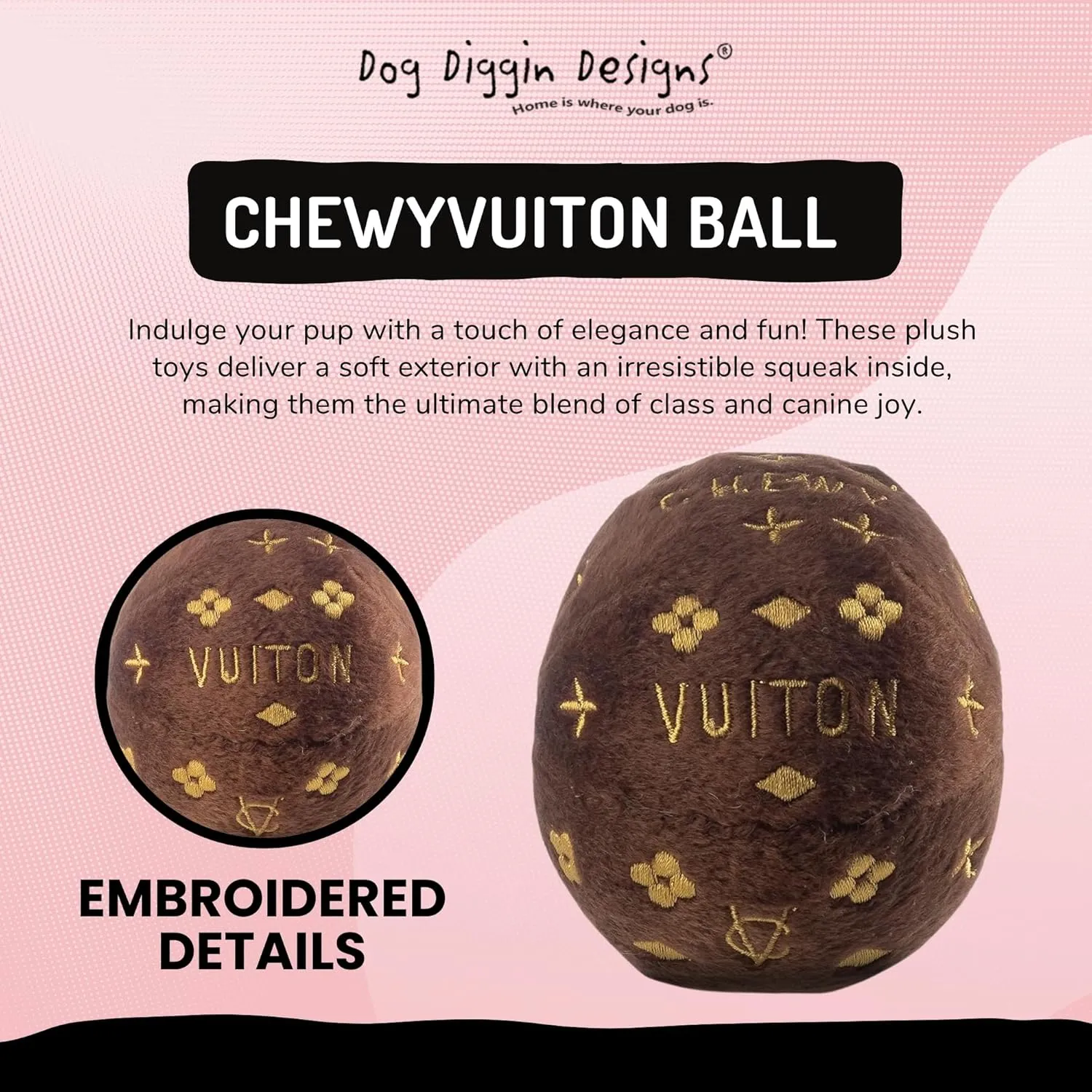 Dog Diggin Designs Runway Pup Collection | Unique Squeaky Parody Plush Dog Toys  Prt--Porter Dog Bones, Balls & More