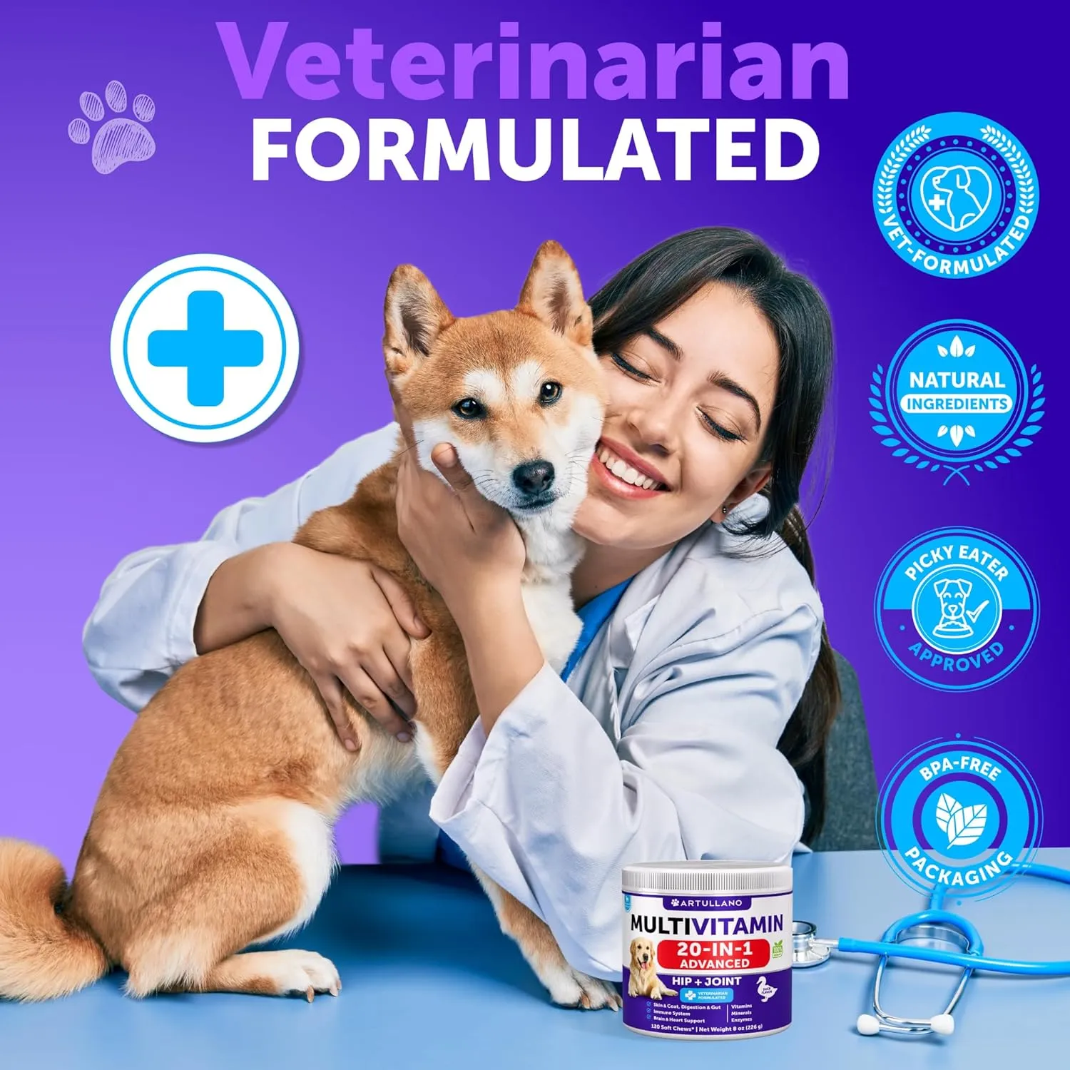 Dog Multivitamin Chewable with Glucosamine 20 in 1 - Dog Vitamins and Supplements - Senior & Puppy Multivitamin for Dogs - Pet Joint Support Health - Immunity, Mobility, Gut Skin - 120 Chews