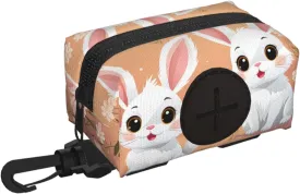 Dog Poop Bag Holder For Leash, Lightweight Dispenser For Pet Waste Bags Cute White Bunnies Puppy Potty Carrier Small Doggy Zipper Pouch With Carabiner Clip
