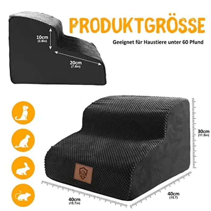 Dog Stairs for Small Dogs-Waterproof Dog Stairs 2 Steps, Non Slip Removable Washable High Density Foam Dog Ramp Cat Stairs for Sofa