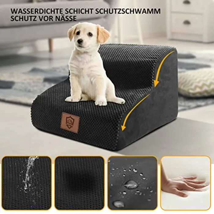 Dog Stairs for Small Dogs-Waterproof Dog Stairs 2 Steps, Non Slip Removable Washable High Density Foam Dog Ramp Cat Stairs for Sofa