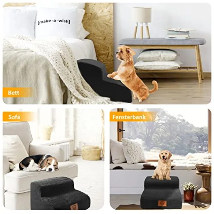 Dog Stairs for Small Dogs-Waterproof Dog Stairs 2 Steps, Non Slip Removable Washable High Density Foam Dog Ramp Cat Stairs for Sofa